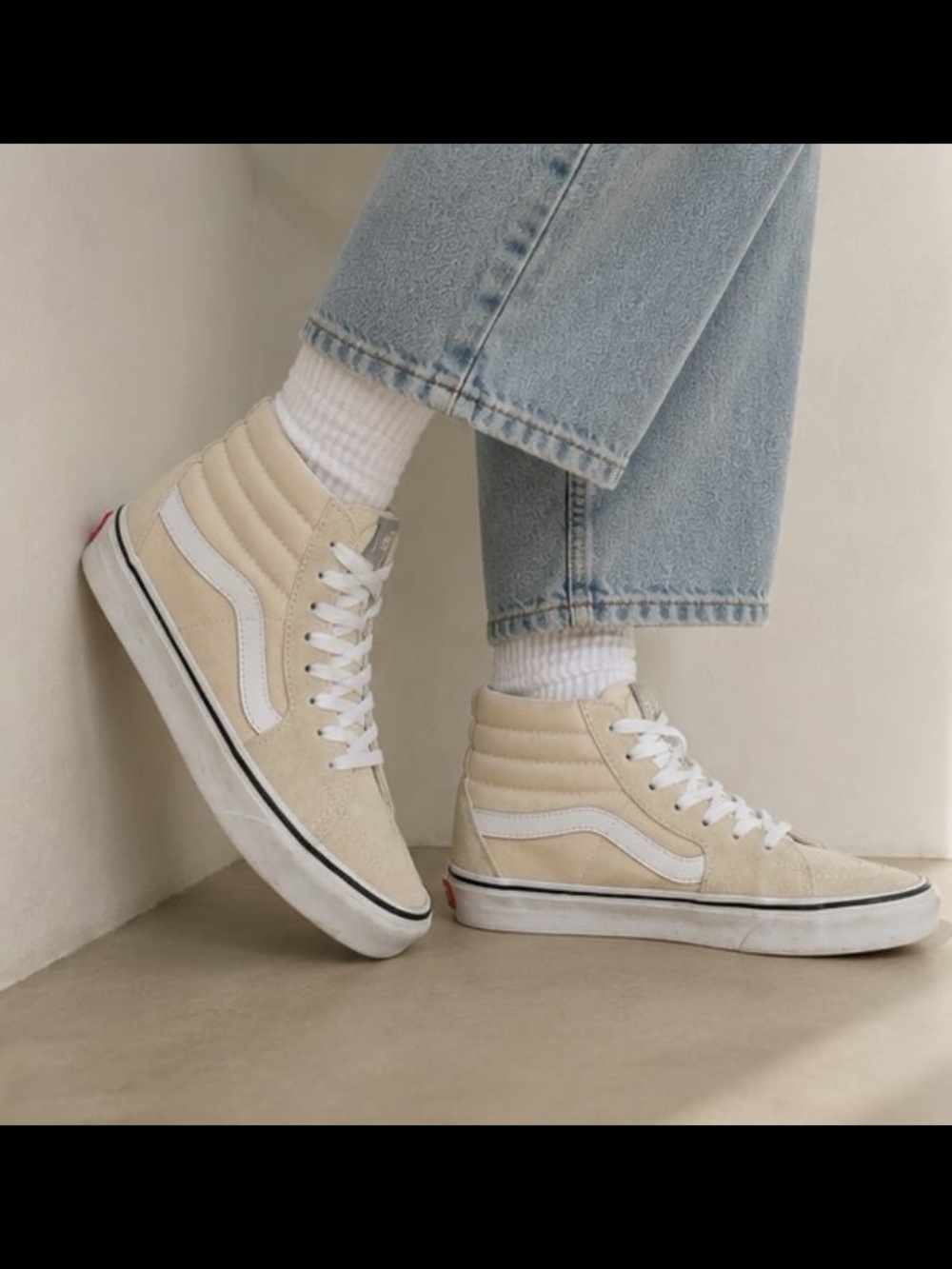Vans Beige Suede High-Top Sneakers with White Stripe women’s 6.5